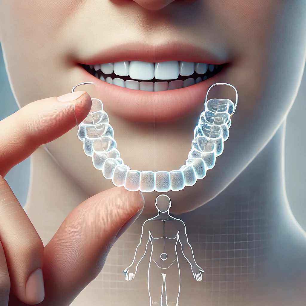Person holding transparent dental aligner